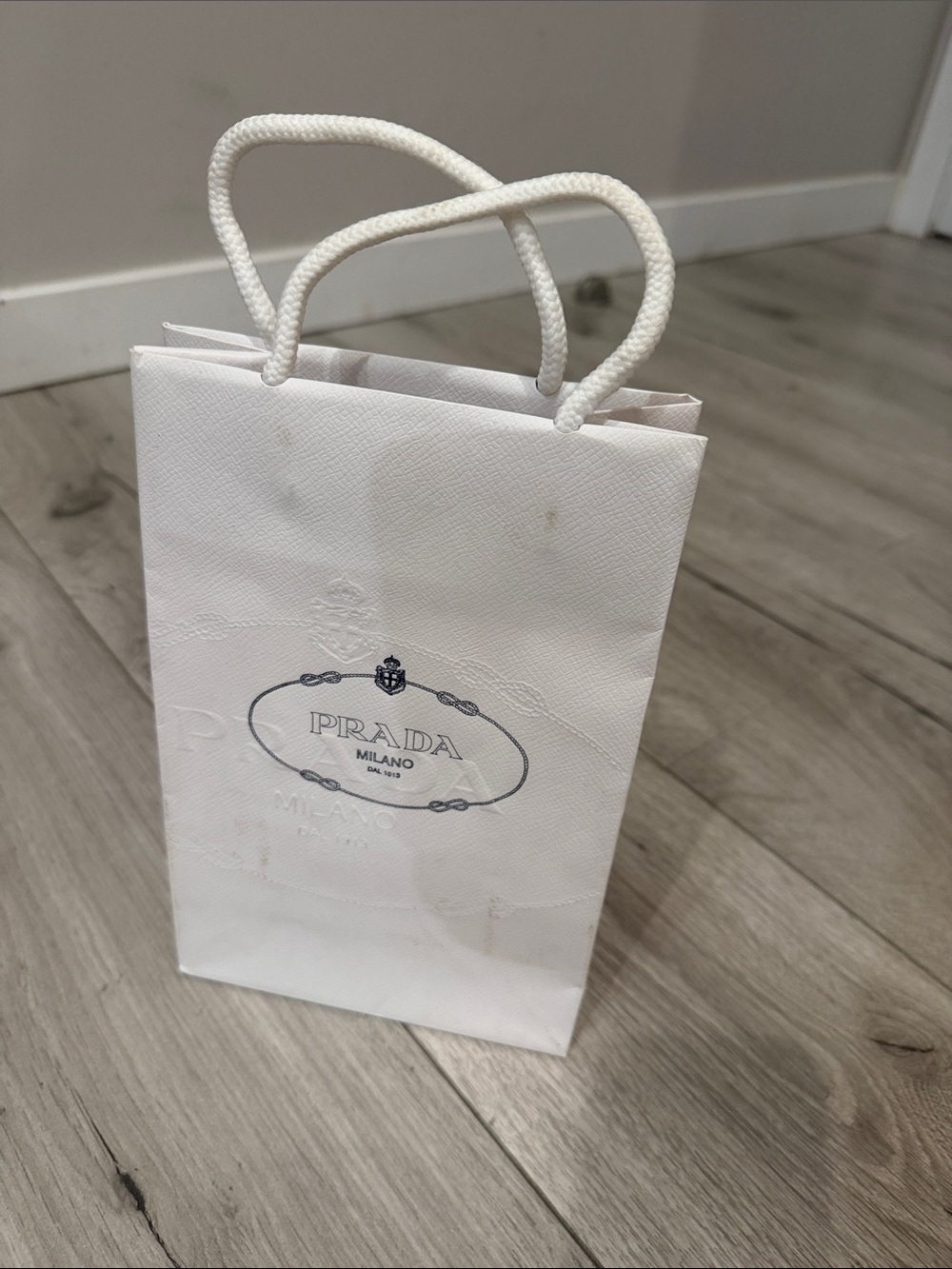 Prada White Mini Gift Bag with Rope Handles